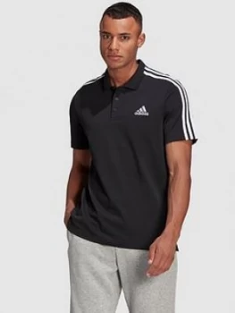 adidas 3-Stripe Pique Polo Shirt - Black/White, Size L, Men