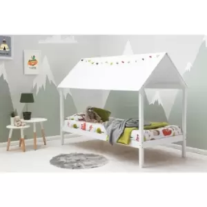 Robin Kids White Wooden Canopy House Bed with Roof Single 3ft - White