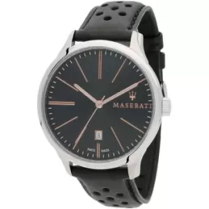Gents Maserati Attrazione 43mm 3H Black Dial Black Str Watch