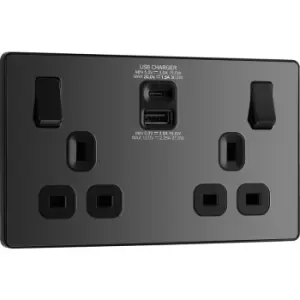 BG Evolve Chrome ( Ins) Double Switched 13A Power Socket + USB C 30W + Usba (2.1A) in Black Steel