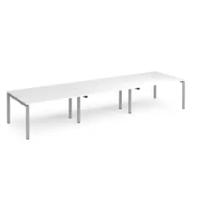 Bench Desk 6 Person Rectangular Desks 4200mm White Tops With Silver Frames 1200mm Depth Adapt