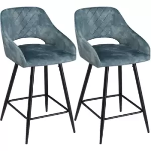 Bar Stools Set of 2, Velvet-Touch Fabric Counter Height Bar Chairs Blue - Blue