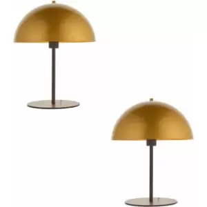 2 pack Dark Bronze Table Lamp - Gold Painted Metal Dome Shade - Side Table Light