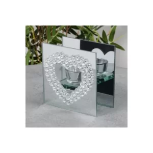 Mirror Glass Crystal Heart Single Tealight Holder