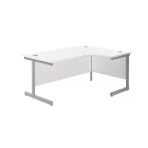 1600X1200 Single Upright Right Hand Radial Desk White - Silver + Desk High Ped