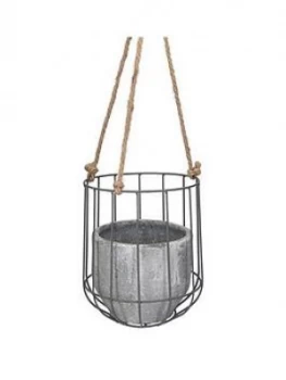 Gisela Graham Concrete Pot In Wire Basket