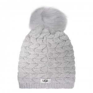 Ugg Cable Knit Pom Beanie Hat - Light Grey LGRY