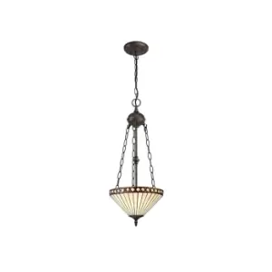 2 Light Uplighter Ceiling Pendant E27 With 30cm Tiffany Shade, Amber, Crystal, Aged Antique Brass