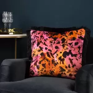 Colette Animal Printed Satin Fringed Cushion Multicolour, Multicolour / 45 x 45cm / Polyester Filled