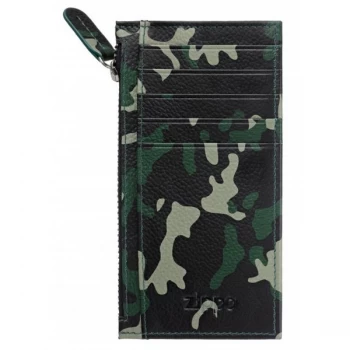 Zippo Green Camouflage Leather Card Holder With Zipper (13 x 7.6 x 1.2cm)