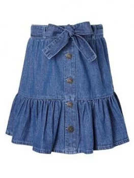 Monsoon Girls Denim Frill Skirt With Belt - Blue