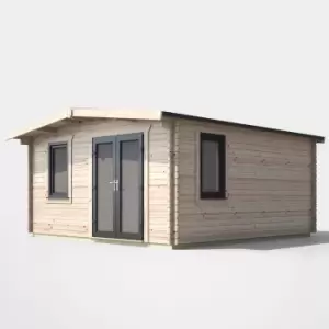 Power 16' x 14' Chalet Log Cabin - Right Side Double Door