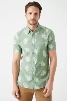Green Leaf Cotton Slub Print Shirt