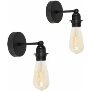 2 x Industrial Satin Black Wall Lights - No Bulb