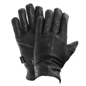 FLOSO Mens Thinsulate Lined Genuine Leather Gloves (3M 40g) (M/L) (Black)