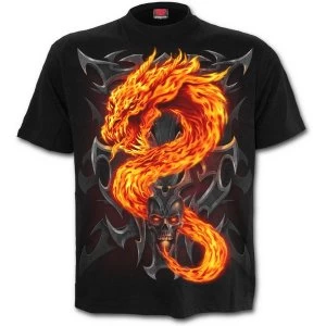 Fire Dragon Mens Small T-Shirt - Black