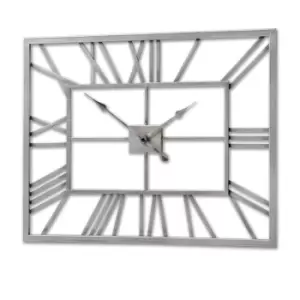 Hill Interiors Rectangular Skeleton Wall Clock in Silver
