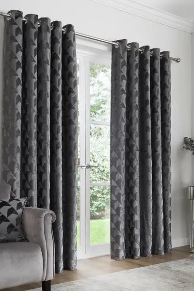 Appletree Boutique Quentin Jacquard Slate Eyelet Curtains Dark Grey