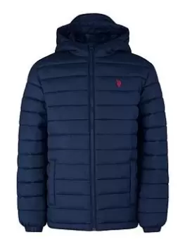 U.S. Polo Assn. Boys Hooded Quilted Jacket - Navy, Size Age: 9-10 Years