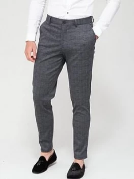 Jack & Jones Check Skinny Fit Jersey Trousers - Light Grey Melange, Light Grey Melange, Size 30, Inside Leg Short, Men