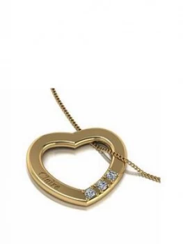 Love Diamond Personalised 9Ct Gold Diamond Set 3 Stone Cut-Out Heart Pendant Necklace