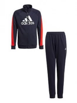 adidas Boys Junior Badge Of Sport Cotton Tracksuit - Multi, Red/White, Size 11-12 Years