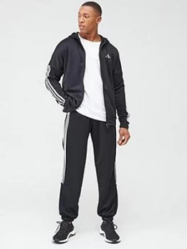 Adidas 3 Stripe Hooded Tracksuit - Black, Size L, Men