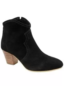Ravel Teelin Black Suede Western Ankle Boot, Black, Size 6, Women