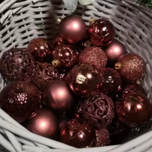 37pcs 6cm Assorted Shatterproof Baubles Christmas Decoration in Rosewood Brown
