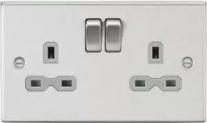KnightsBridge 13A 2G DP Switched Socket with Grey Insert - Square Edge Brushed Chrome