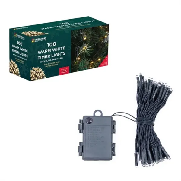 Christmas Workshop 100 LED Battery Operated Timer Lights - Warm White
