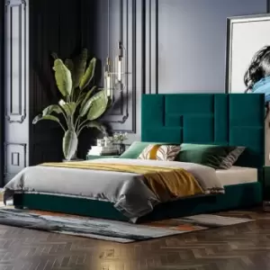Conmo Upholstered Beds - Plush Velvet, Double Size Frame, Green - Green
