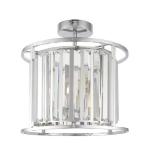 Hamilton Cylindrical Semi Flush Ceiling Light with Faceted Cut Crystals, IP44