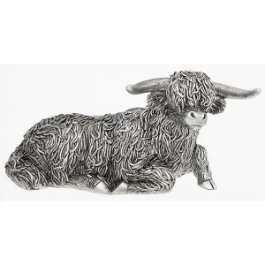 Silver Highland Coo Lying Small Ornament