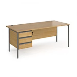 Dams International Straight Desk with Oak Coloured MFC Top and Graphite H-Frame Legs and 3 Lockable Drawer Pedestal Contract 25 1800 x 800 x 725mm