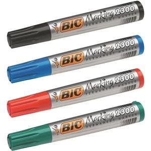 Original Bic Marking 2300 Chisel Tip Permanent Marker Line Width 3.1 5.3mm Assorted Colours Pack of 4 Pens