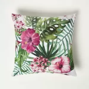 Botanical Flower Outdoor Cushion 45 x 45cm - Green & Pink - Homescapes