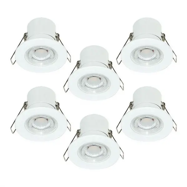 Luceco Luceco F-Eco 5W Cool White Dimmable LED Fire Rated Fixed Downlight - White - Pack of 6
