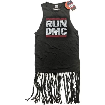 Run DMC - Logo Vintage Womens XX-Large Tassel T-Shirt - Black