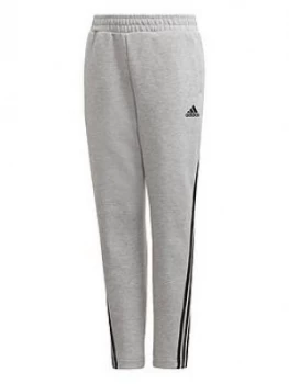 adidas Boys 3 Stripe Tapered Pants, Grey/Black, Size 7-8 Years