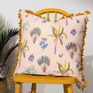 Chamae Floral Tasselled Cushion Coral / 50 x 50cm / Polyester Filled