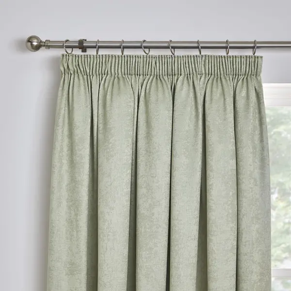 Fusion - Galaxy Plain Dyed Triple Woven Thermal Pencil Pleat Lined Curtains, Green, 66 x 54 Inch