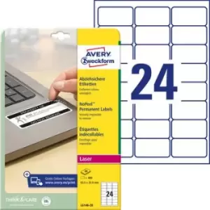 Avery-Zweckform L6146-20 Labels 63.5 x 33.9mm Polyester film White 480 pc(s) Permanent Safety stickers, All-purpose labels Laser