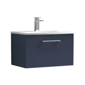 Arno Matt Electric Blue 600mm Wall Hung Single Drawer Vanity Unit with 30mm Curved Profile Basin - ARN1722G - Electric Blue - Nuie