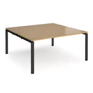 Bench Desk 2 Person Starter Rectangular Desks 1600mm With Sliding Tops Oak Tops With Black Frames 1200mm Depth Adapt