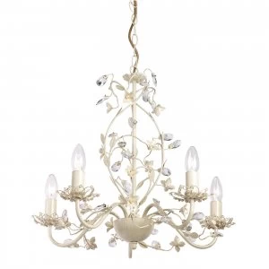 5 Light Multi Arm Ceiling Pendant Flower Design Cream With Brushed Gold, Pearl Effect Acrylic, E14