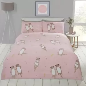 Cuddly Cute Otter Animal Duvet Quilt Cover Bedding Set with Pillow cases (Pink, Double)