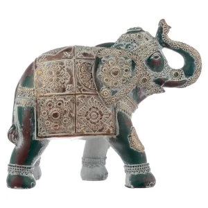 Thai Brushed Gold and White Verdigris Elephant - Small