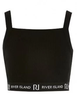 River Island Ribbed Cross Over Cropped Top Black Size 7-8 Years Girls