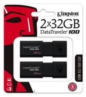 2 x Kingston Technology 32GB DataTraveler 100 Generation 3 USB 3.0 Drives (Multipack of 2 Drives)
